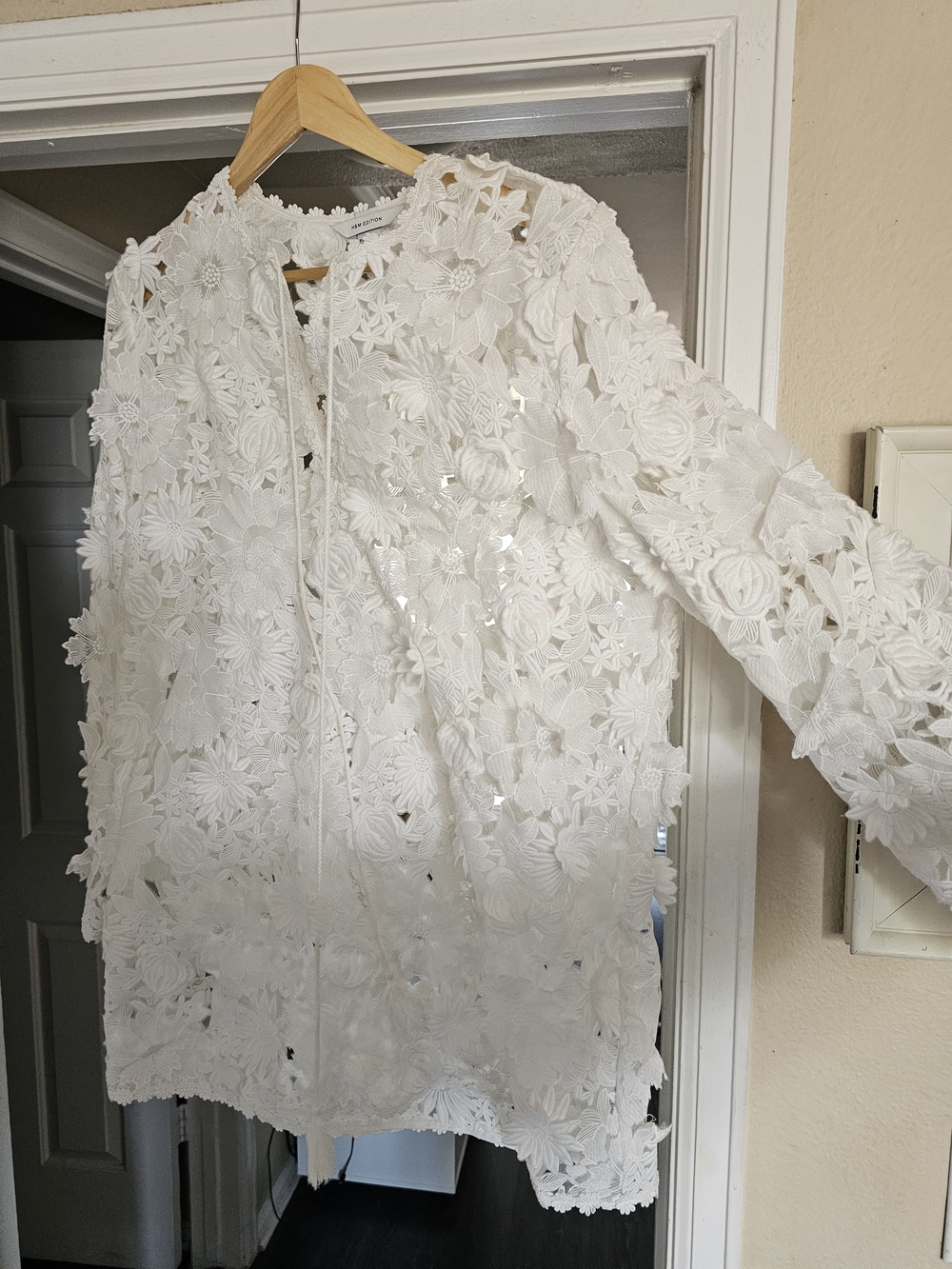 White 3D Floral Lace Openwork Mini Dress - Picture 2 of 5